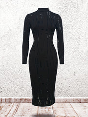 Sexy Long Sleeve Mock Neck Cut Out Dress for Women
