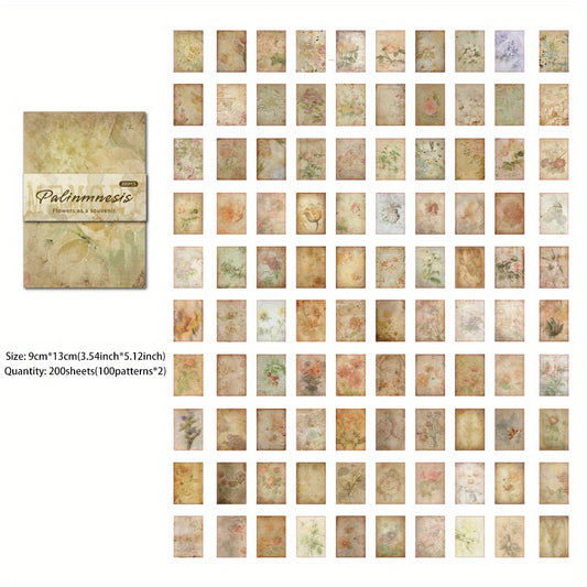 200 Vintage Flowers Scrapbook Paper Non Sticky Decorative Material