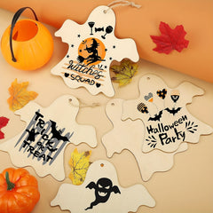 5pcs Large Halloween Ornaments Wooden Christmas Ornaments Painted DIY Blank