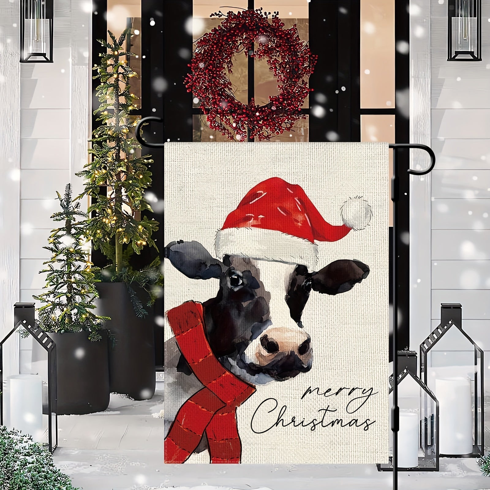 Christmas Cow Garden Flag Double Sided Vertical Rustic Farmhouse Yard Flag