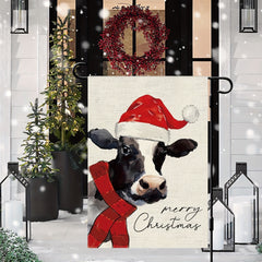 Christmas Cow Garden Flag Double Sided Vertical Rustic Farmhouse Yard Flag