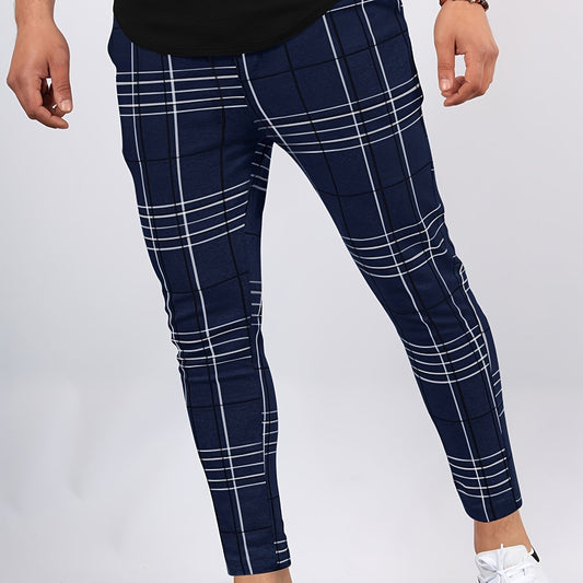 Men's Plaid Print Slim Fit Pants for Autumn/Spring