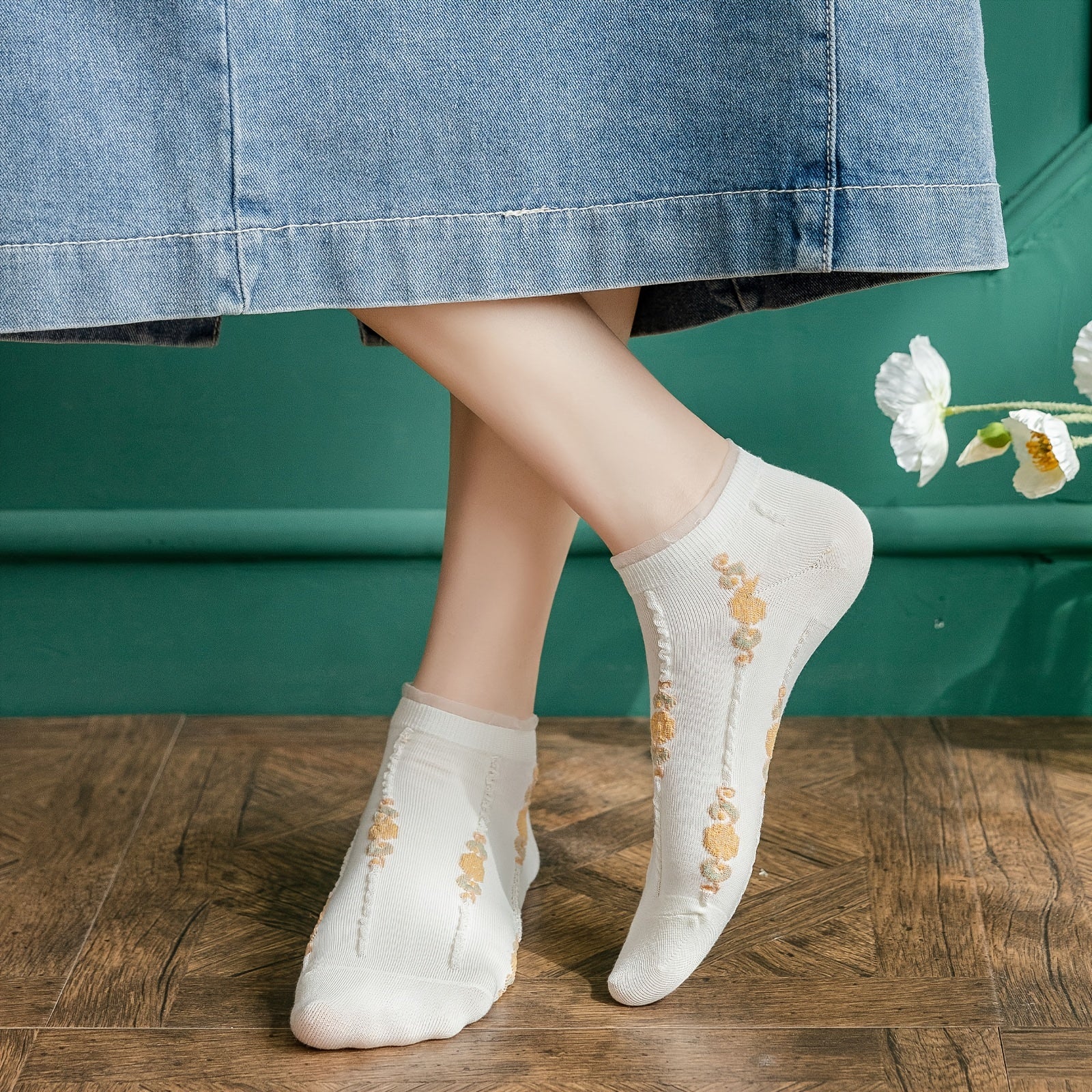 5 Pairs Floral Lace Trim Ankle Socks - Sweet & Stylish Stockings