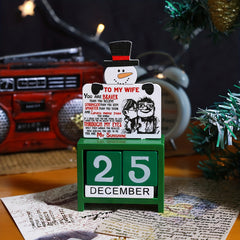 Wooden Block Desktop Calendar Christmas Decor Engraved Santa Reindeer Snowman