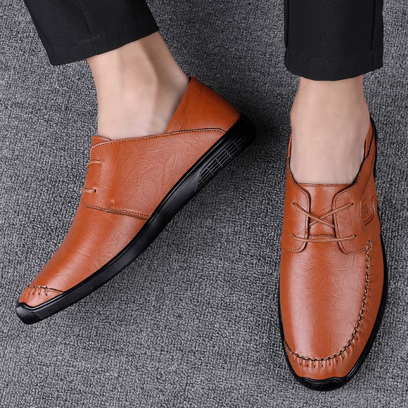 LAORENTOU Men's Leather Casual Shoes Comfortable Breathable Anti-skid