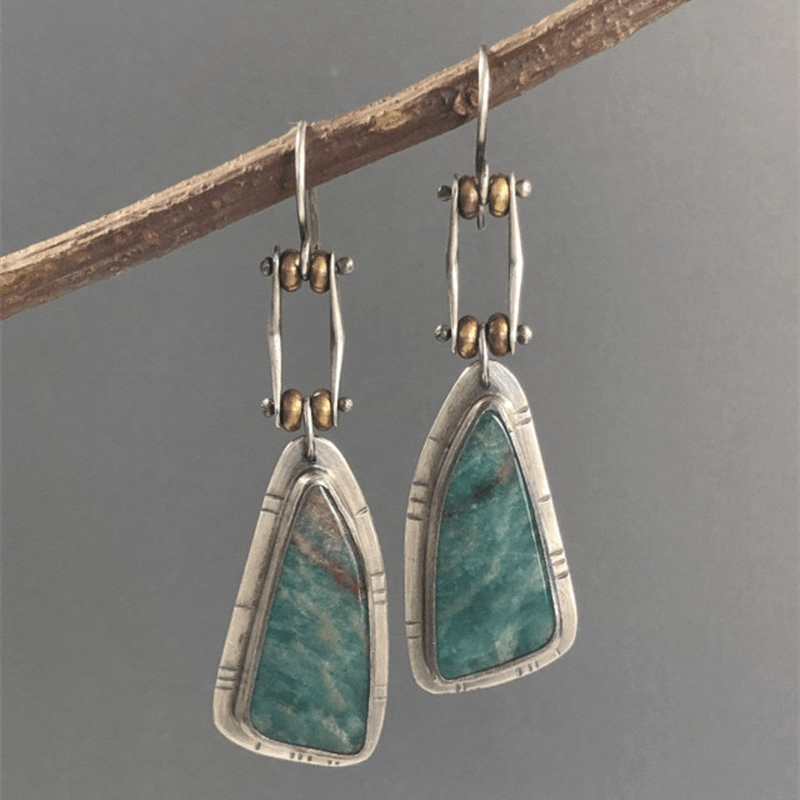 Turquoise Gemstone Stud Earring with Zircon Inlay