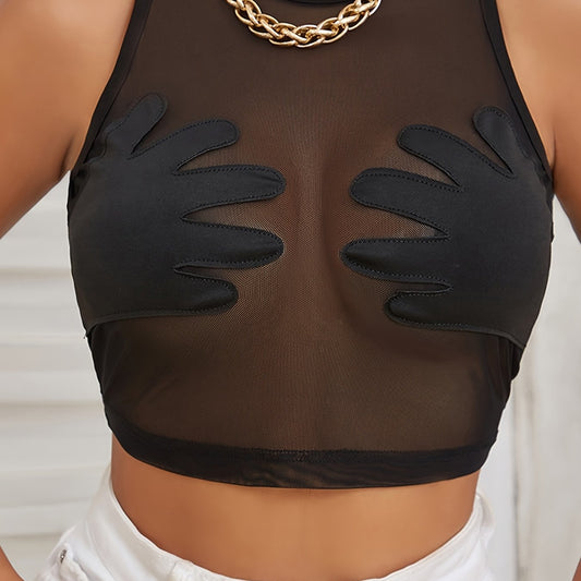 Y2K Sheer Tank Top Sexy Crew Neck Sleeveless Summer Tank Top Women's Clothing