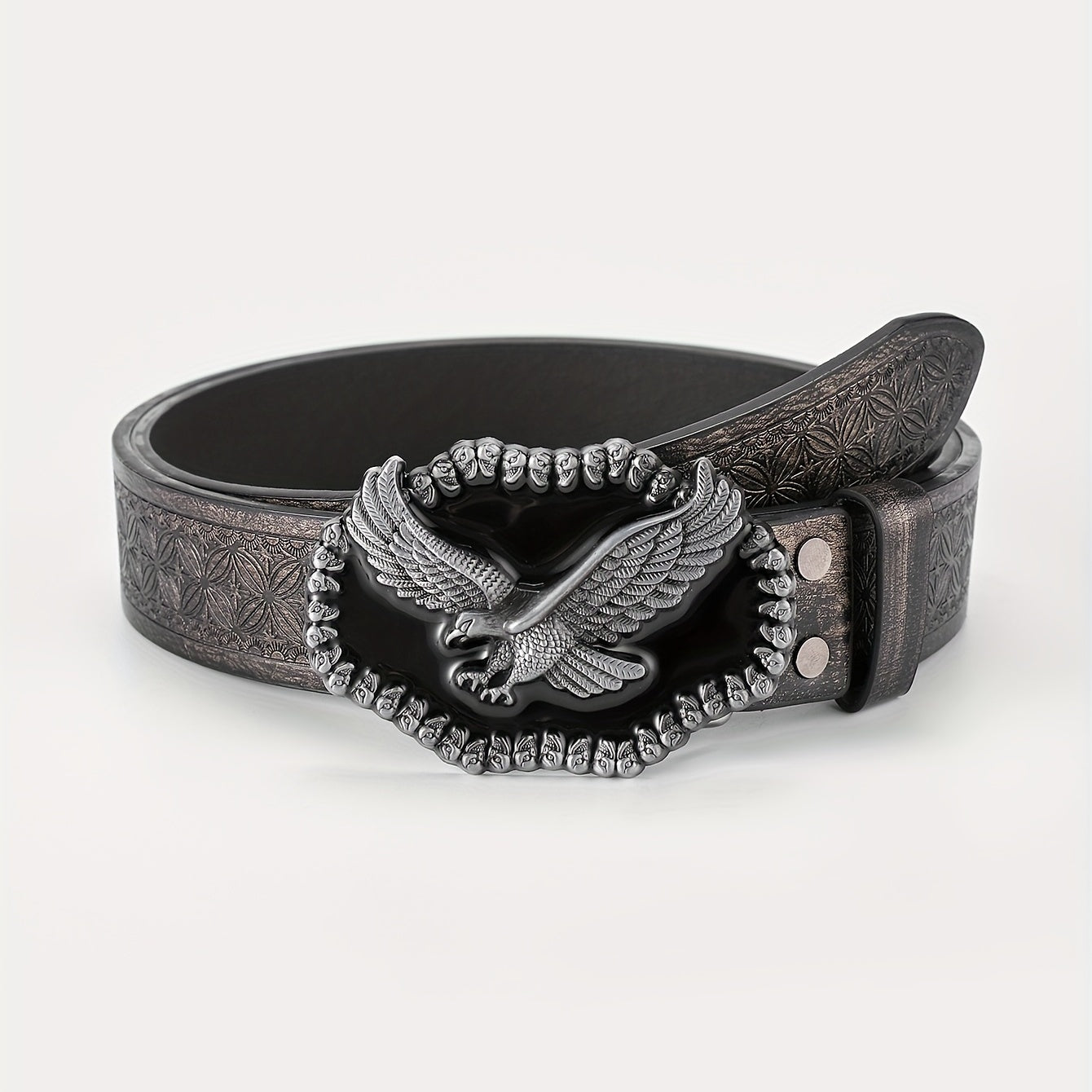 Men's Embossed Buckle Belt PU Leather Cowboy Suit Waist Strap
