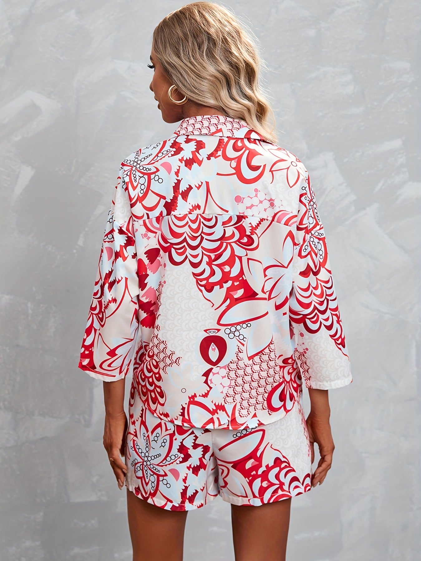 Casual Allover Print Matching Set Shirt & Shorts