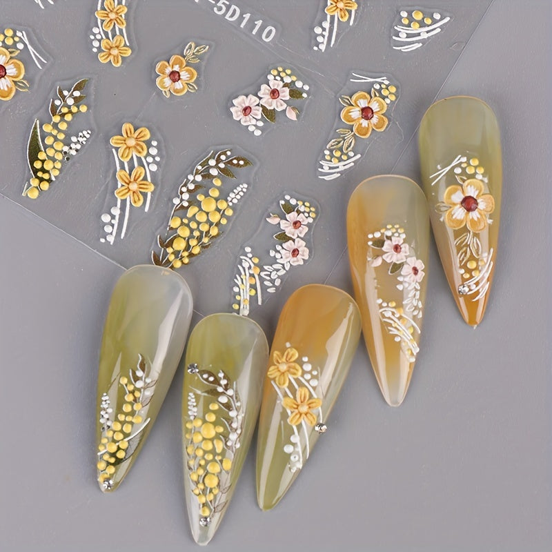5D Embossed Christmas Nail Art Stickers Snowflake Gloves Feather Bulb Bells