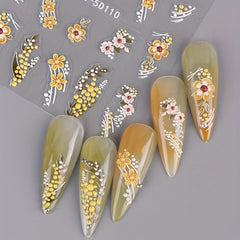 5D Embossed Christmas Nail Art Stickers Snowflake Gloves Feather Bulb Bells