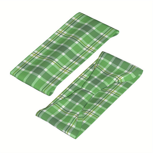 Men's Vintage Headband Green Plaid Gradient Colors Elastic Band