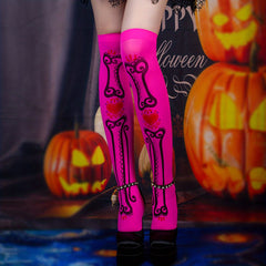 Bone Shaped Print Socks Y2K All match Over The Knee Socks Women's Stockings