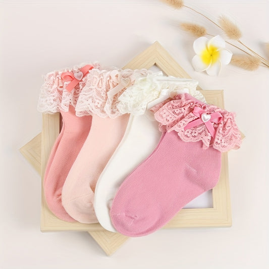 3 Pairs Girl Socks Love Bow Ruffled Princess Socks