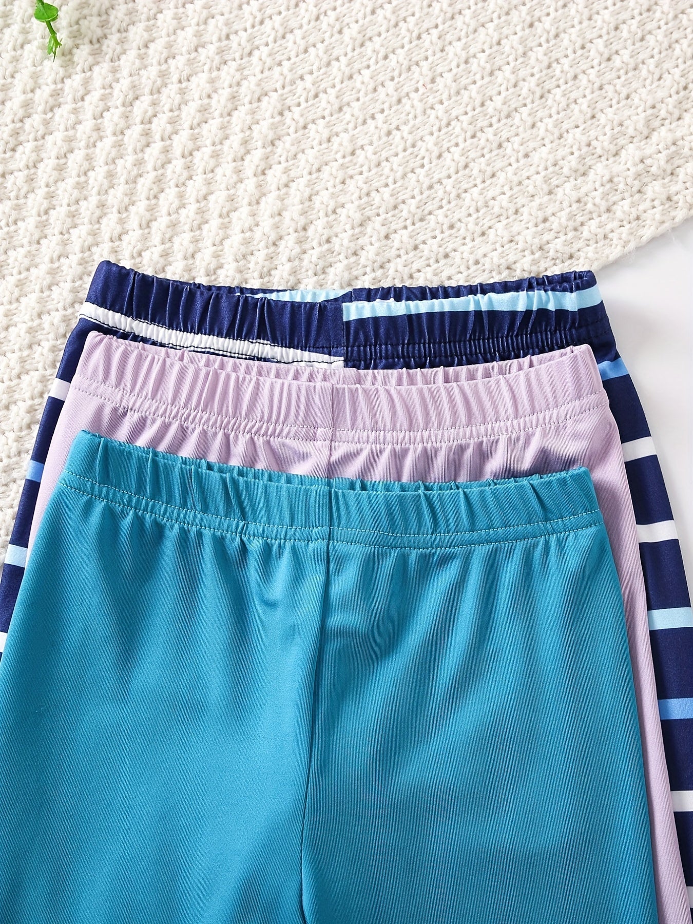 3pcs Girls' Stretch Legging Pants Plain Colors Stripe Print