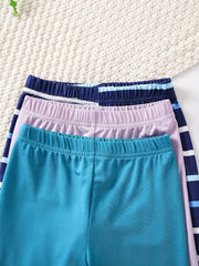 3pcs Girls' Stretch Legging Pants Plain Colors Stripe Print