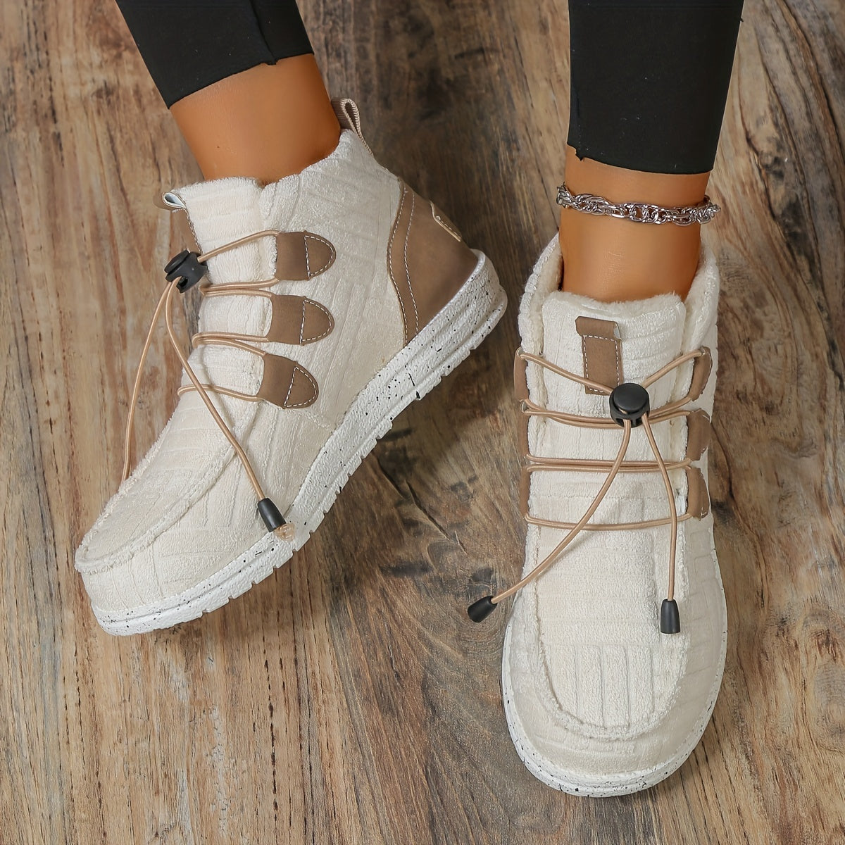 Plush Lined Thermal Flat Snow Boots Non Slip Fall Winter Warm Shoes