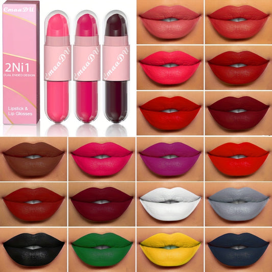 2 in 1 Matte Lipstick & Lip Gloss, Rich Lip Tint - 18 Colors