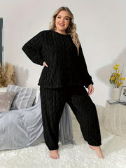  Solid Cable Long Sleeve Top & Pants 2 Pc Set