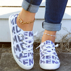 Women's Letter Pattern Casual Skate Shoes Lace Up Anti slip Canvas Shoes