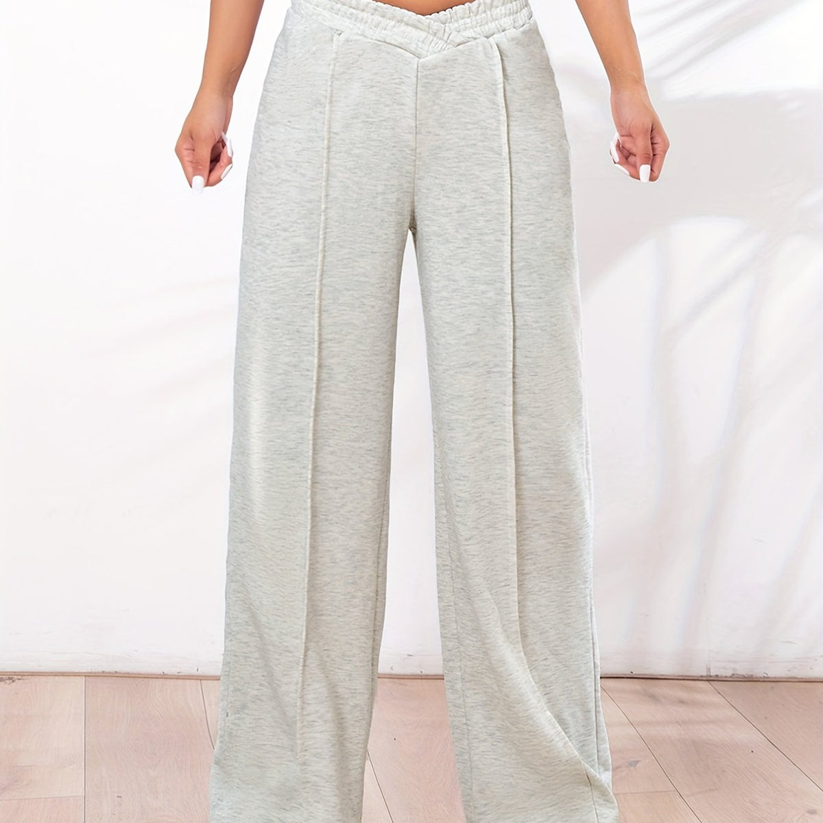 Solid Straight Leg Pants Casual Elastic Waist Women's Clothing