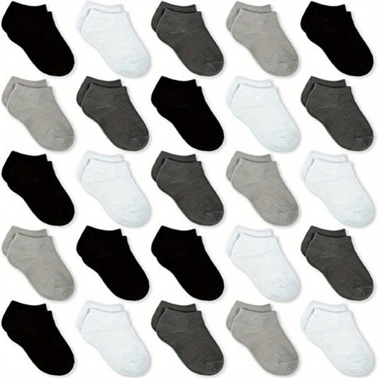 25 Pairs Boys Kids Ankle Socks Casual Plain Breathable Comfy Low Cut Boat Socks