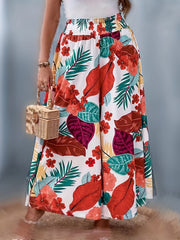  Tropical Print High Rise Wide Leg Trousers