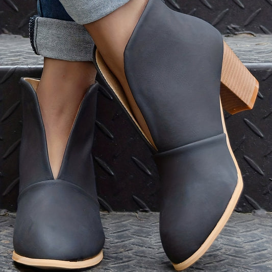 Women's Block Heel Short Boots Slip-On Comfortable Closed Toe Shoes