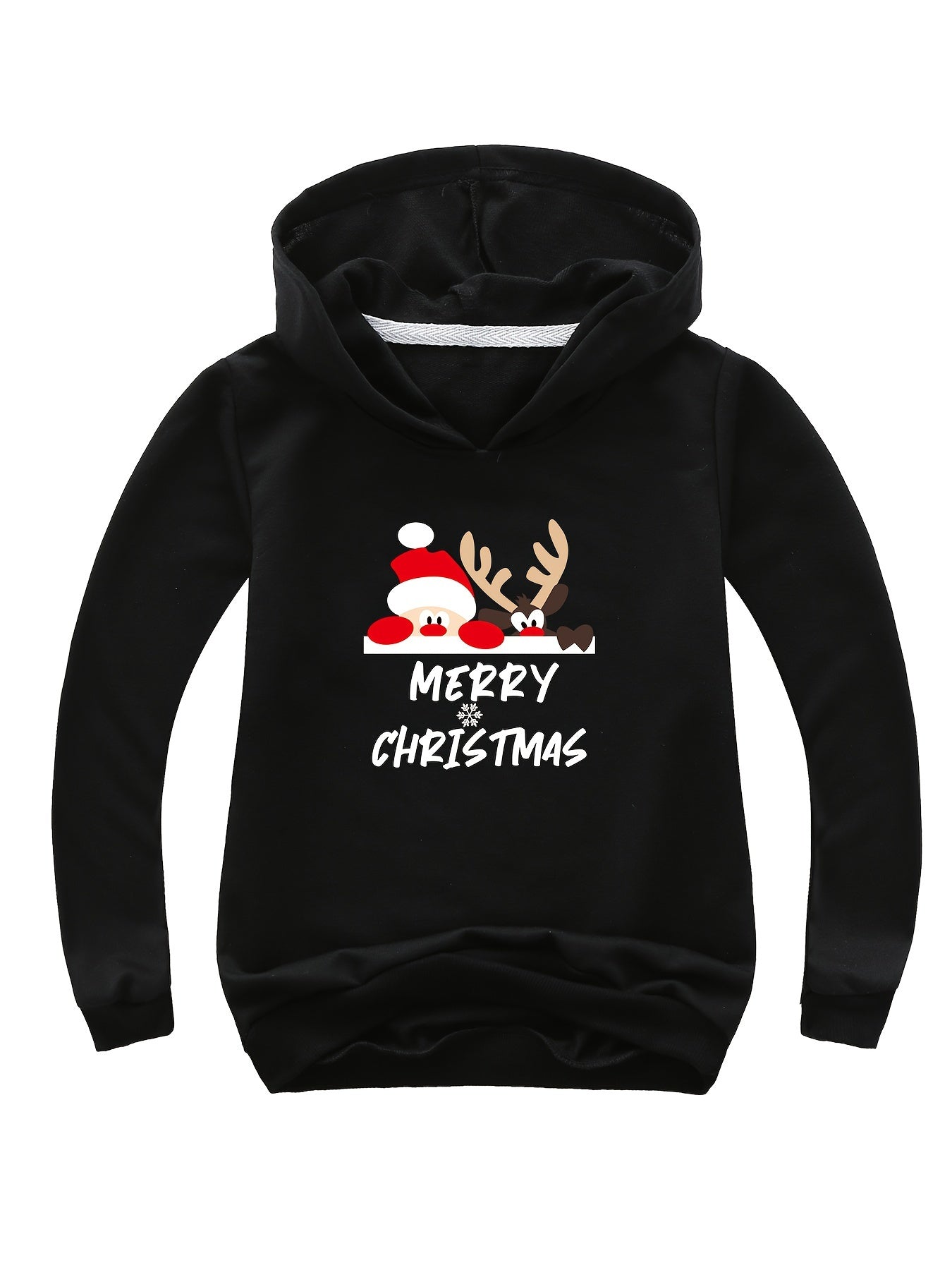 Reindeer Print Hoodie Casual Sweatshirt Girls Christmas