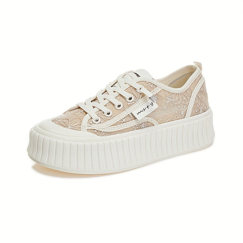 Women's Floral Pattern Thick Bottom Lace Up Sport Shoes