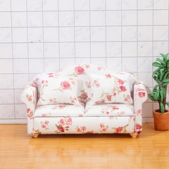 Pink Floral Mini Sofa Set Dollhouse Furniture Decoration