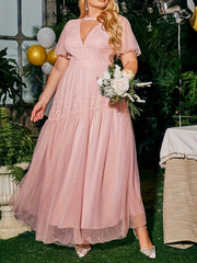  Lace Flutter Sleeve Maxi Bridesmaid Dress