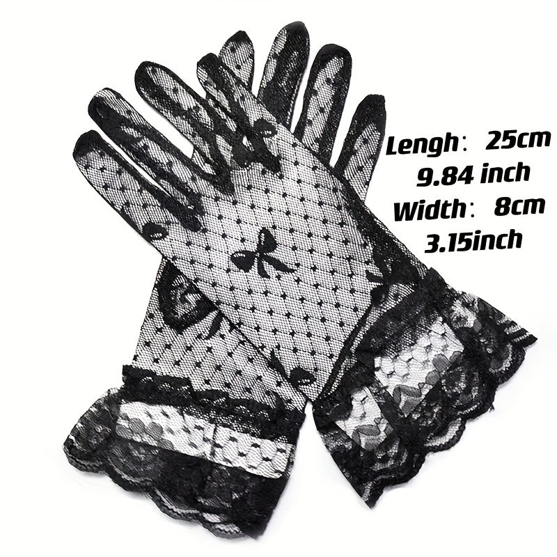 Bowknot Lace Gloves Thin Breathable Short Gloves Elastic Wedding Dress Gloves