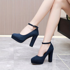 Women's Platform Chunky High Heels Ankle Buckle Strap Pumps