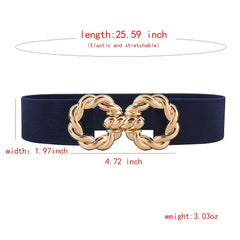Women's Multicolor Elastic Belt w/ Golden Ring Buckle for Dress