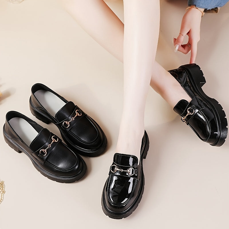 Women's Platform Loafers Slip On PU Leather Shoes