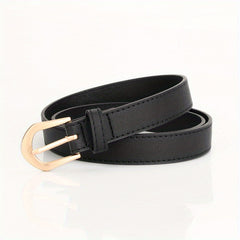 Classic Solid PU Belt with Golden Oval Pin Buckle for Women