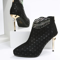Rhinestone Stiletto Ankle Boots Pointed Toe High Heels Party Pumps