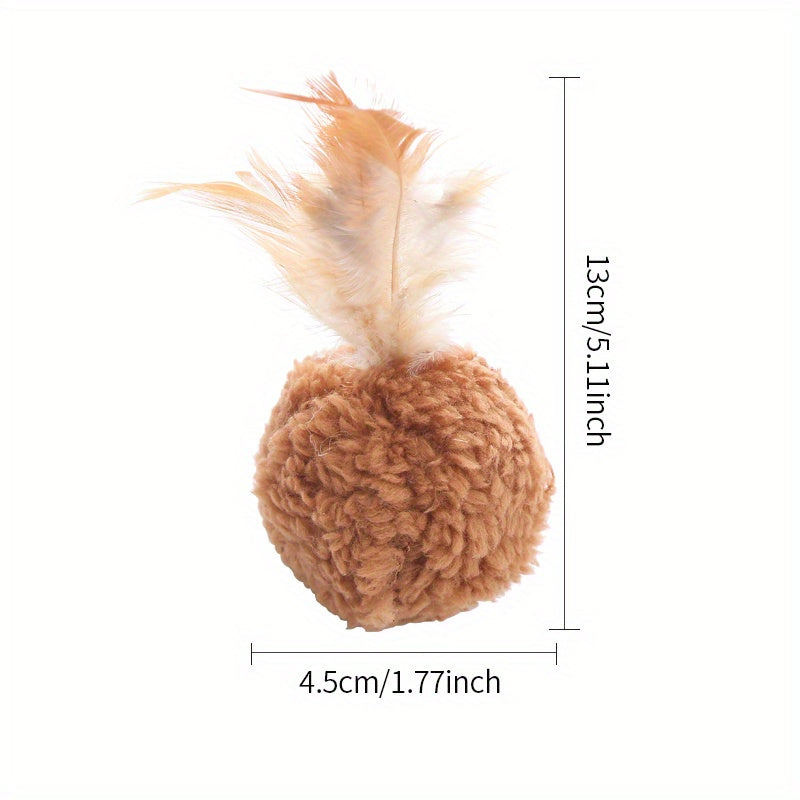 Interactive Cat Teaser Toy Plush Ball with Feathers