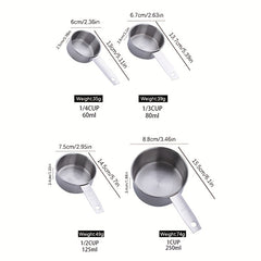 4pcs Stainless Steel Measuring Cups & Spoons Set for Dry/Liquid Ingredients