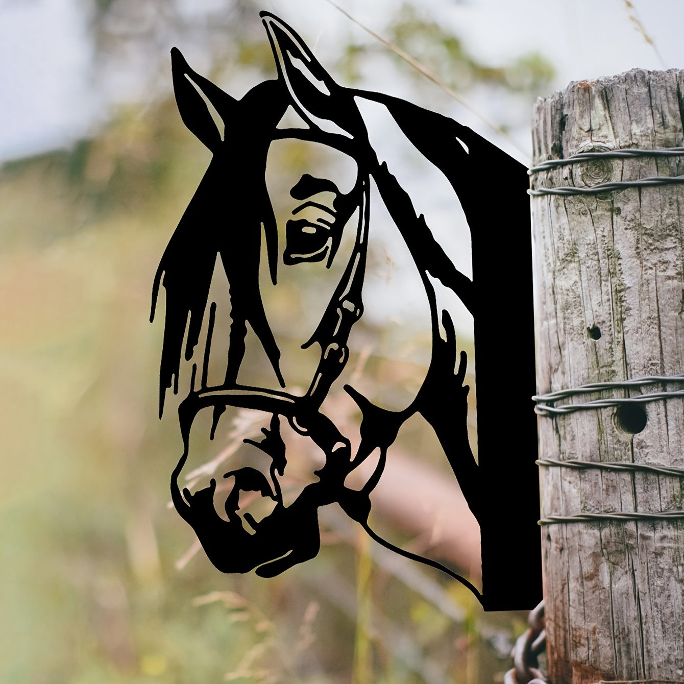 Horse Shape Iron Silhouette Outdoor Fence Ornament Farm Decor