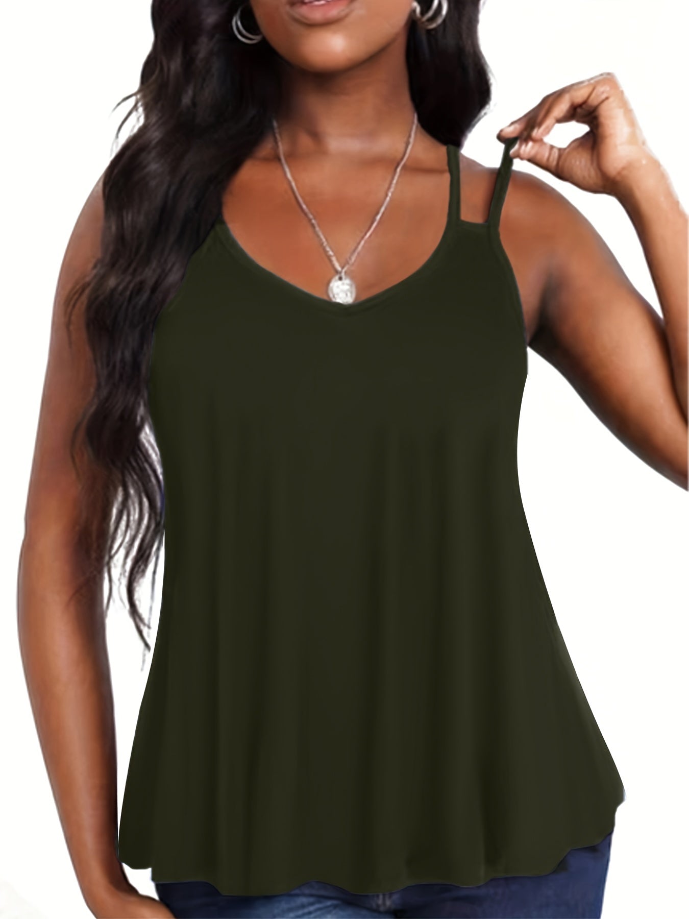  Casual Tank Women's Plus Solid Cut Out Strappy Back Tank Top