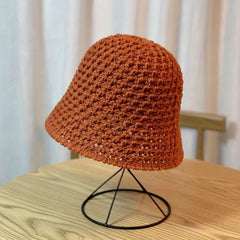 Solid Cloche Hat Hollow Crochet Bucket Hat for Spring & Summer