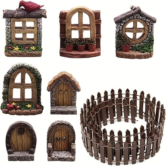 8pcs Mini Fairy Door And Window Set for Garden Bonsai Terrarium