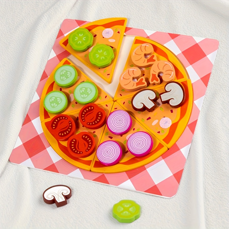 Wood Pizza Playset Double Layer with Colorful Toppings