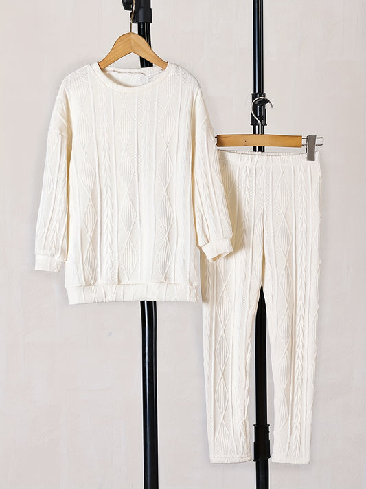 Girl's Cable Knit 2pcs Set Solid Casual Outfits Kids Clothes
