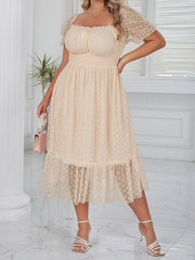  Polka Dot Mesh Overlay A-Line Dress