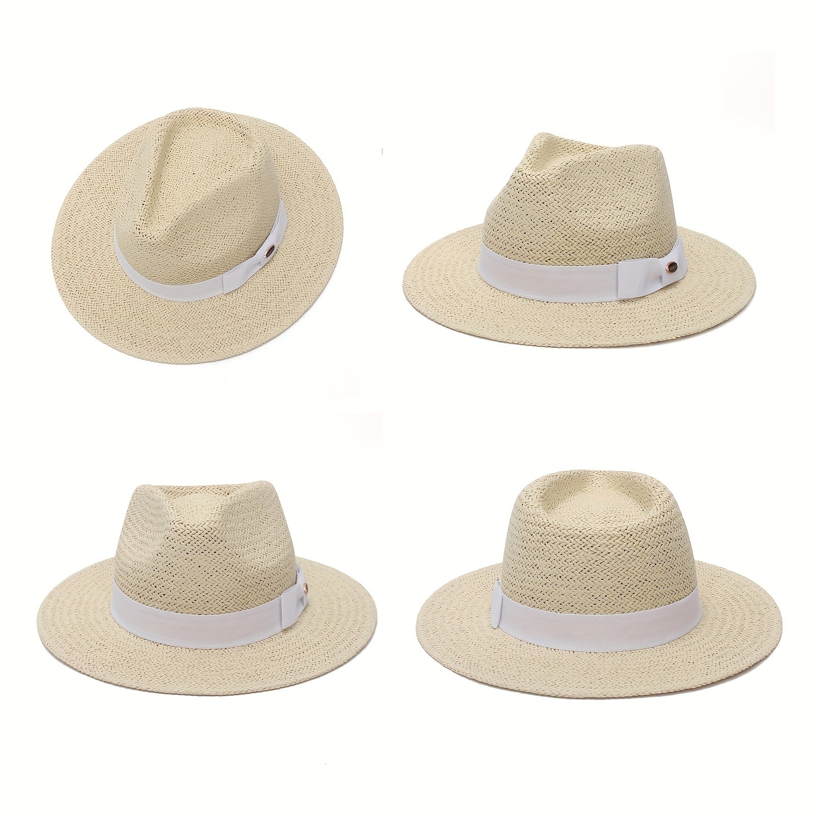 Wide Brim Paper Woven Sun Hat Adjustable Sweat Band