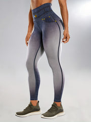 Denim Print Gradient Yoga Leggings High Waist