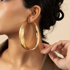 Gold Exaggerated Hoop Earrings 18K Plated Jewelry Female Gift